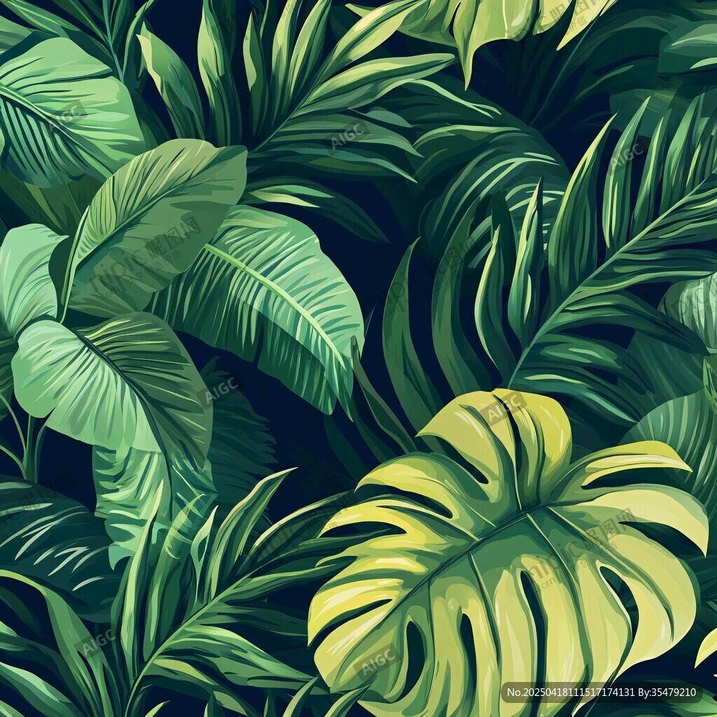 熱帶綠植無(wú)縫圖案背景
