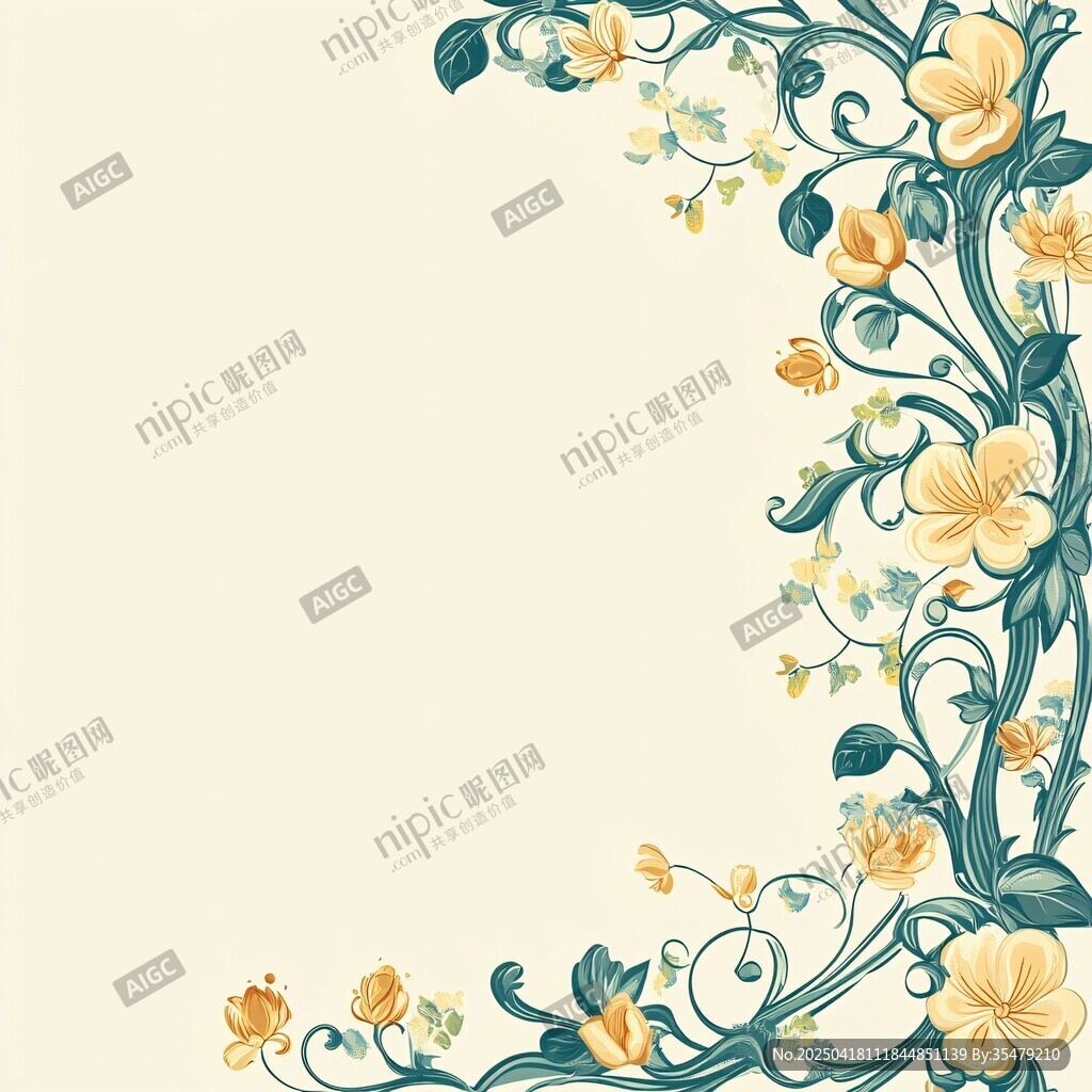 復(fù)古花卉角落裝飾圖案