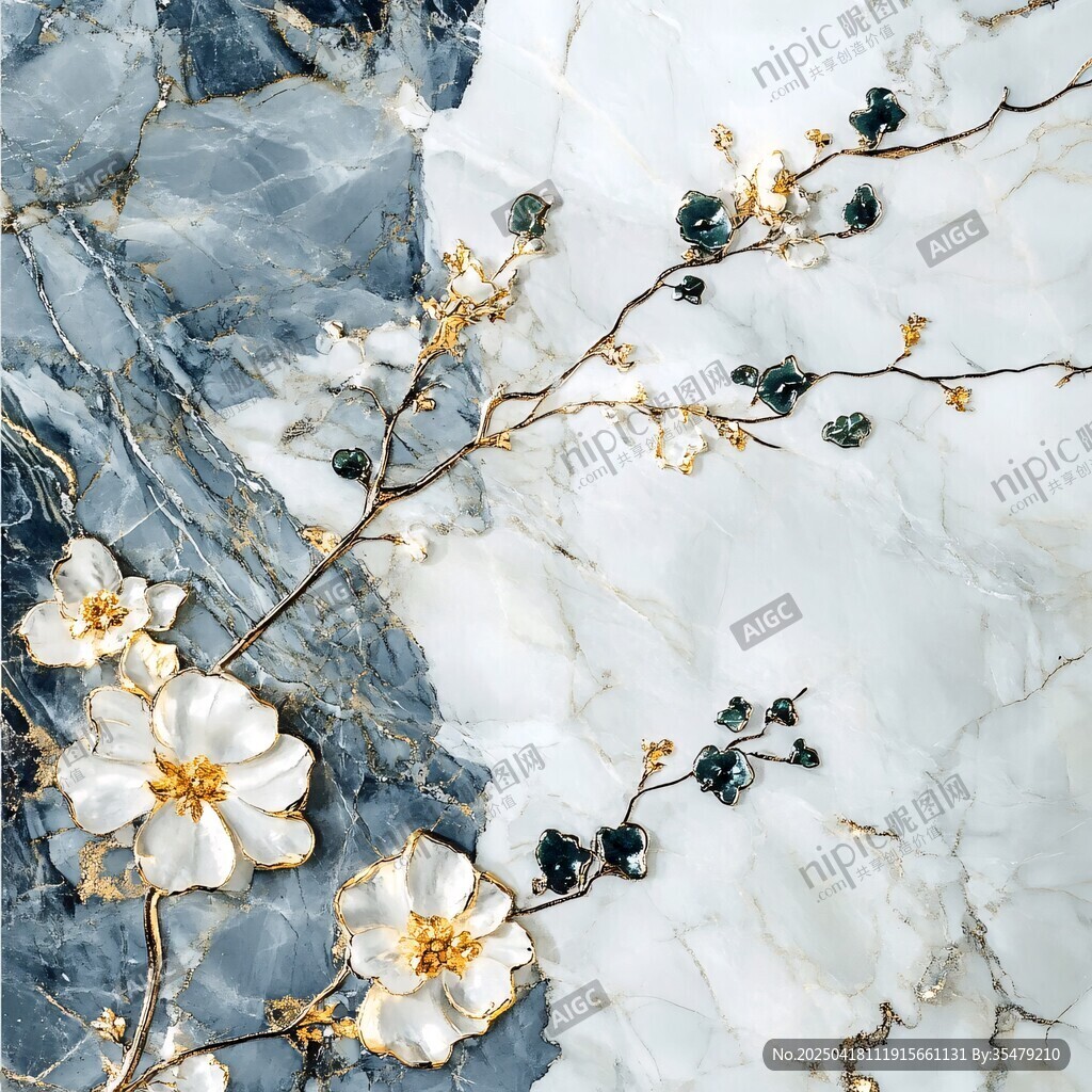 大理石上的金枝白花圖案