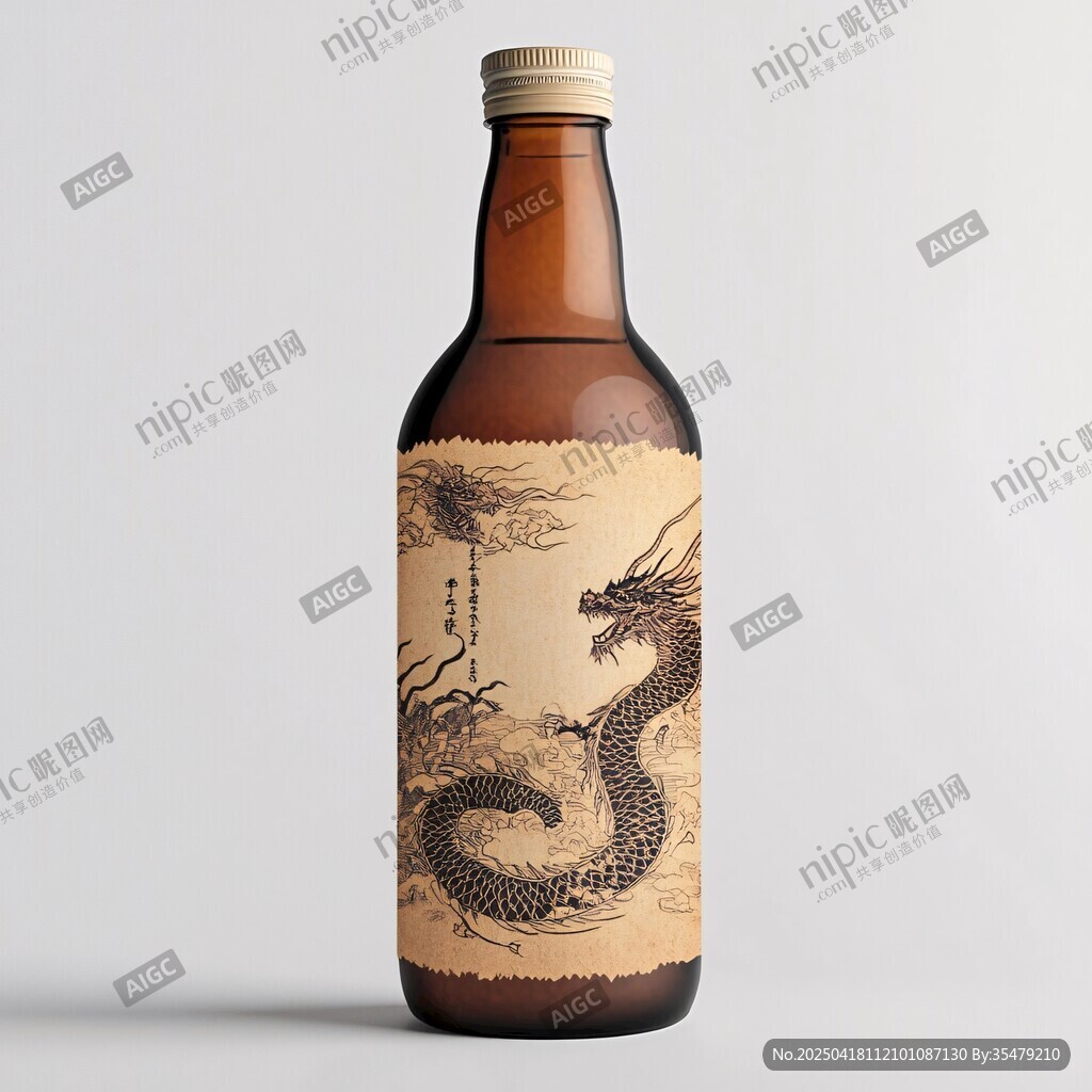 古風(fēng)龍紋棕色瓶裝飲品