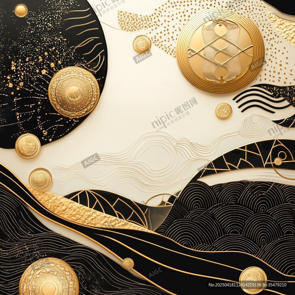 黑金風幾何抽象裝飾圖案
