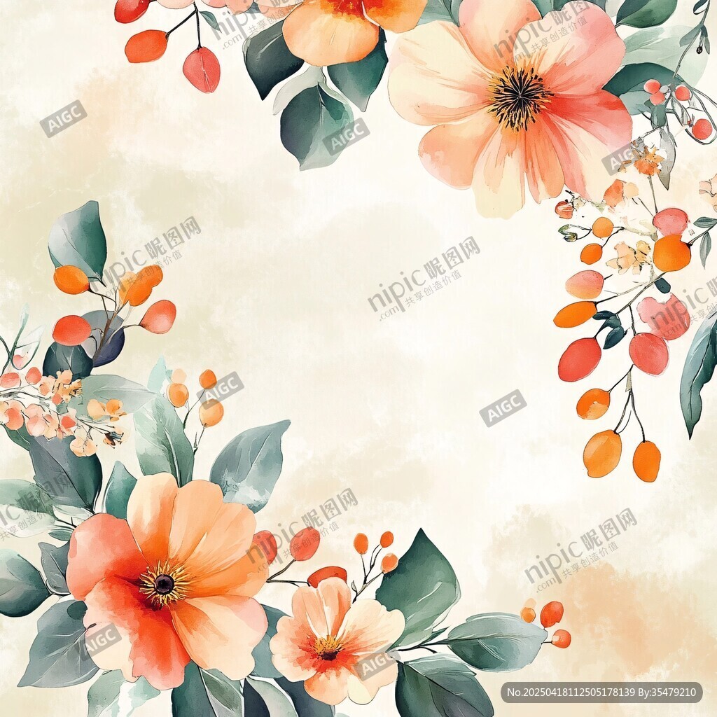 水彩花卉邊框圖