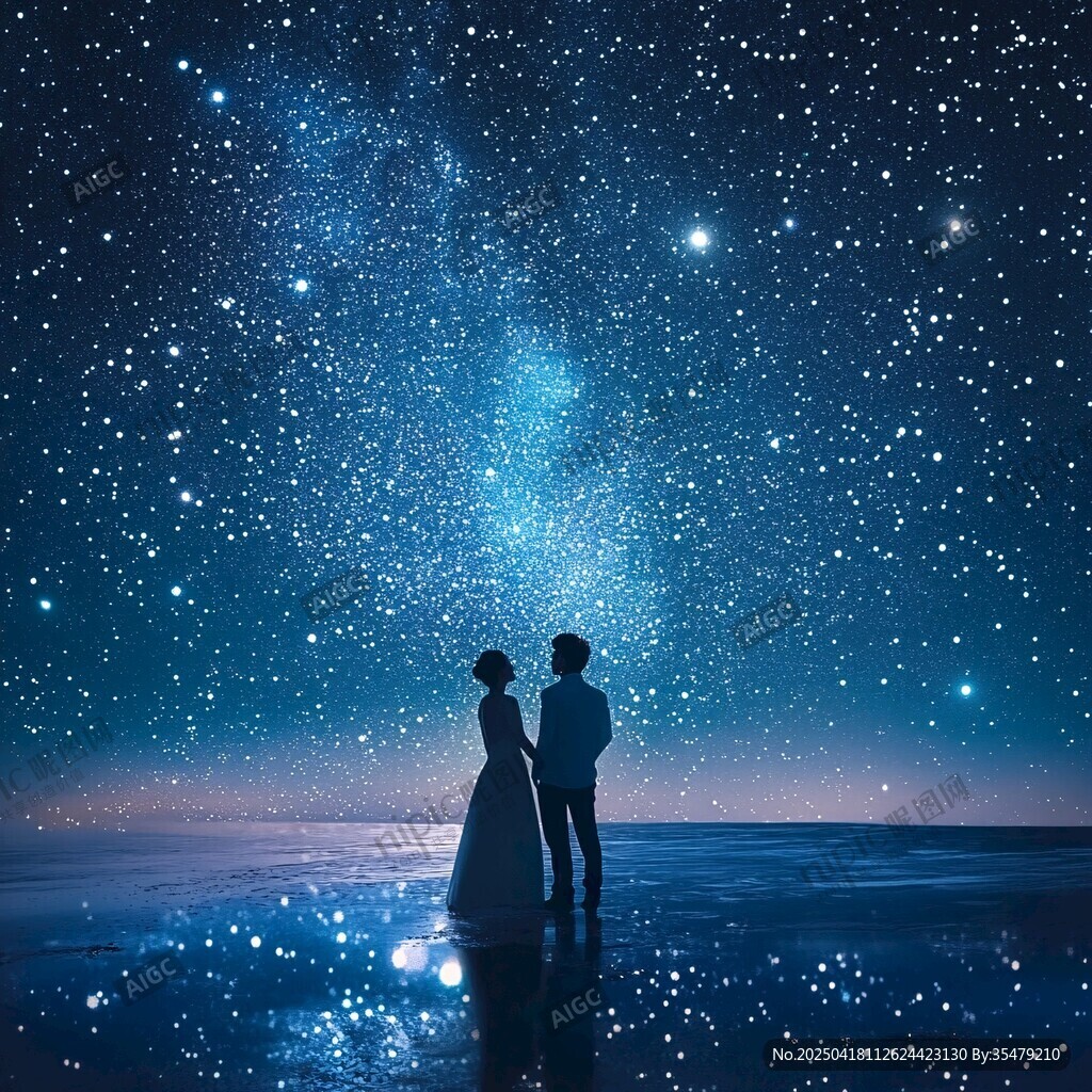 星空下的浪漫情侶剪影