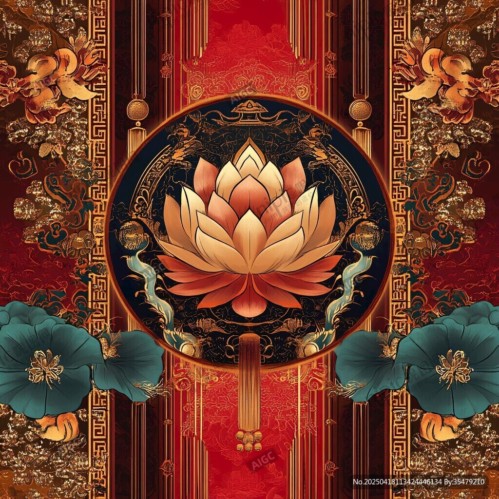 中式蓮花古典裝飾紋樣圖