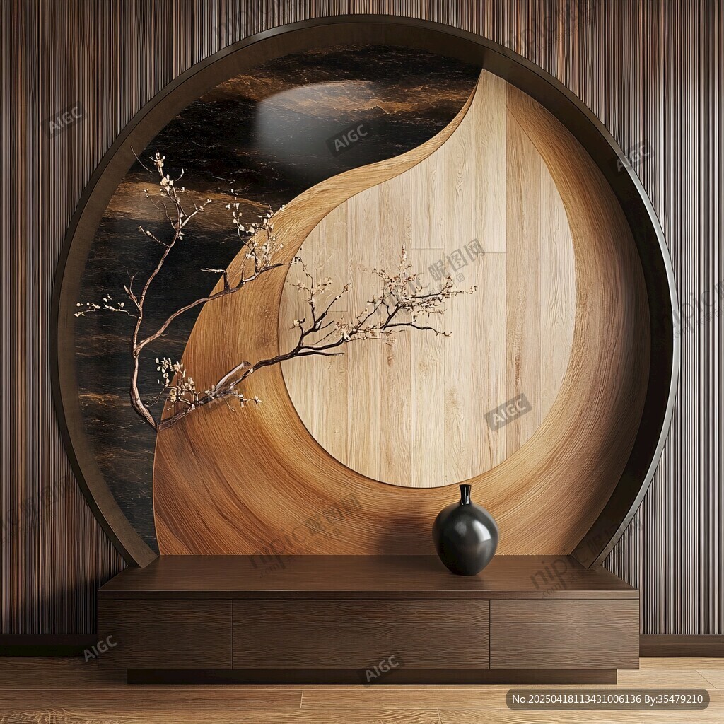 中式圓形木質(zhì)裝飾擺件