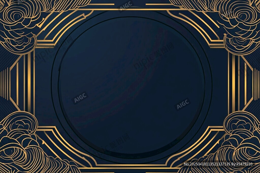深藍(lán)金紋中式風(fēng)背景圖