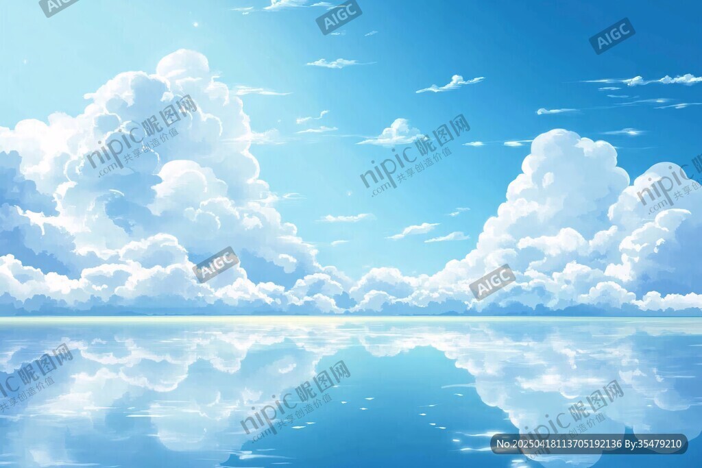 夢幻藍天云海水面景象