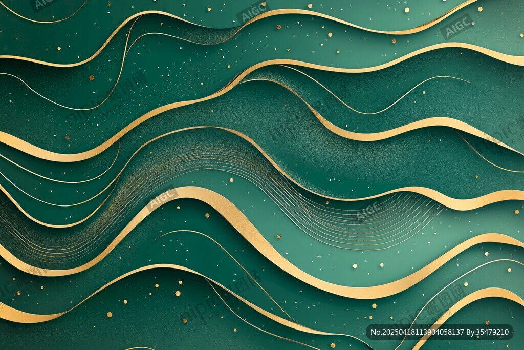 綠金交織波浪紋理背景圖