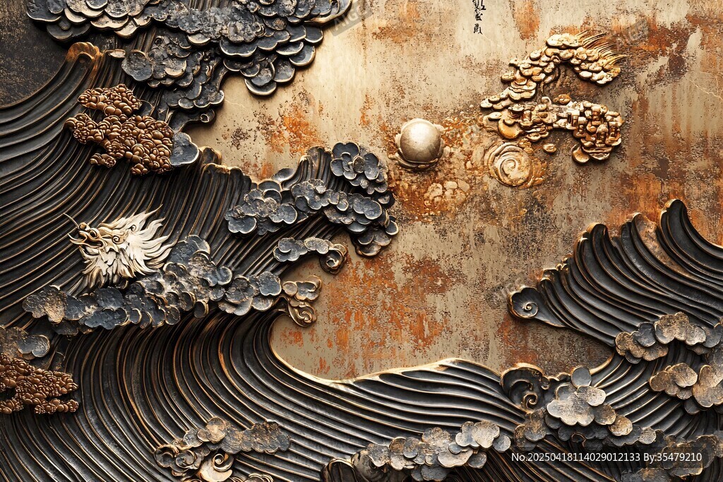 中式海浪金屬浮雕藝術(shù)