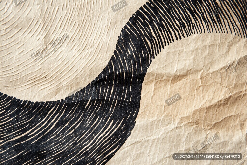 褶皺紙上的黑白線(xiàn)條圖案
