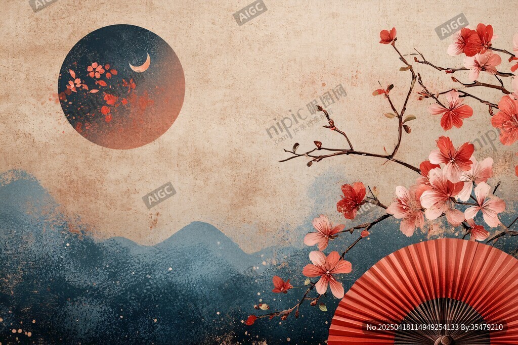 中式古風 月夜繁花與折扇