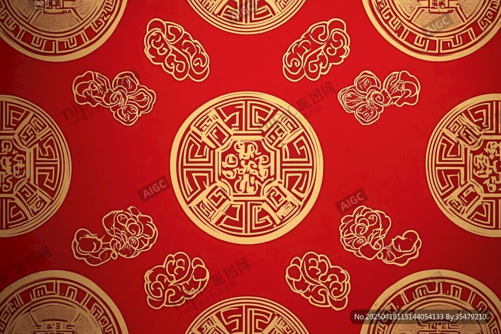 中式紅底金紋傳統圖案