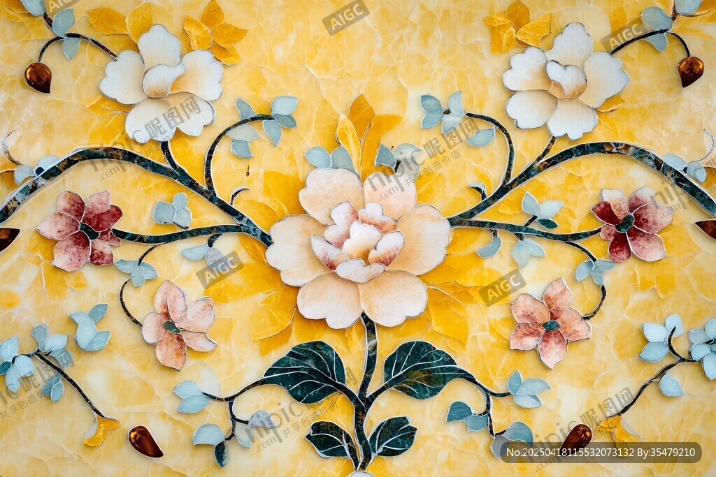 花卉玉石鑲嵌精美裝飾圖案