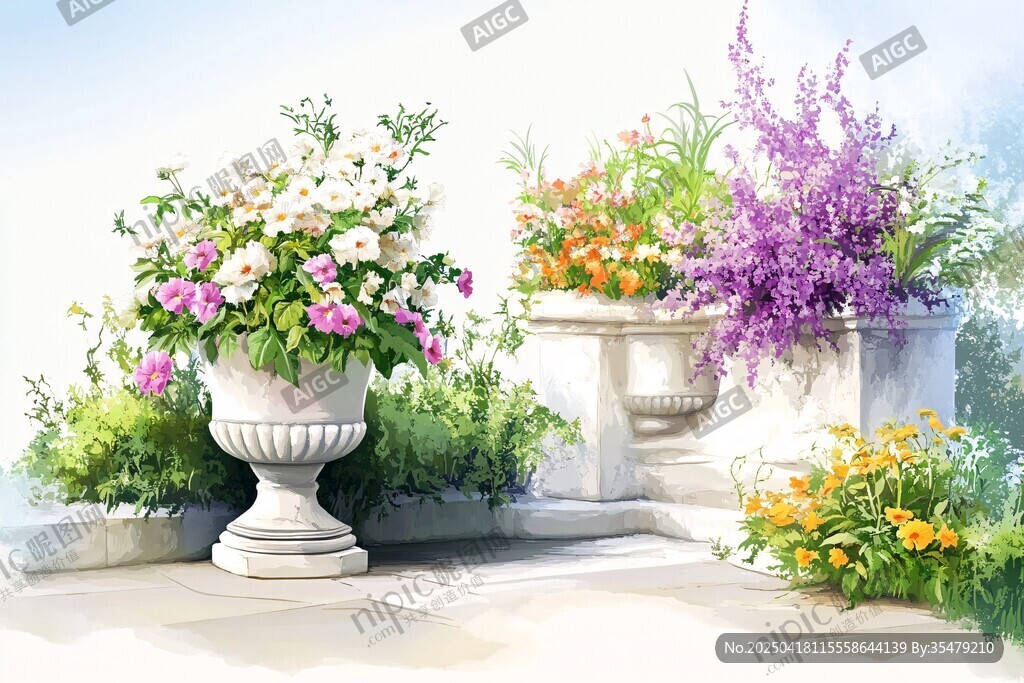 花園中的精美花盆花卉
