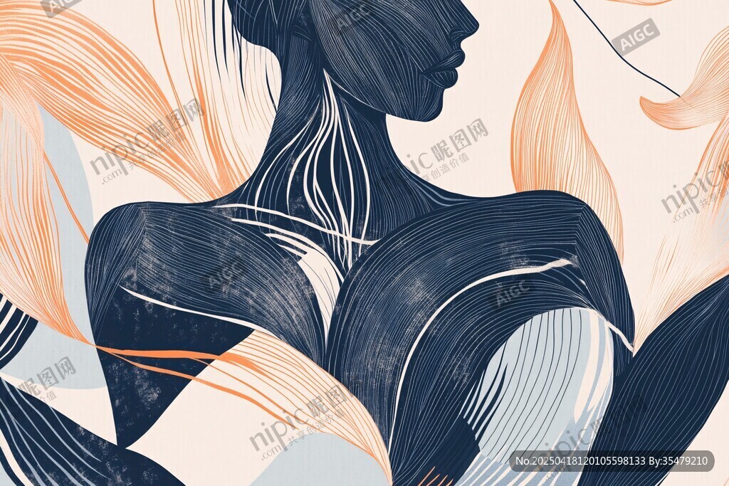 抽象風格的女性背影藝術畫