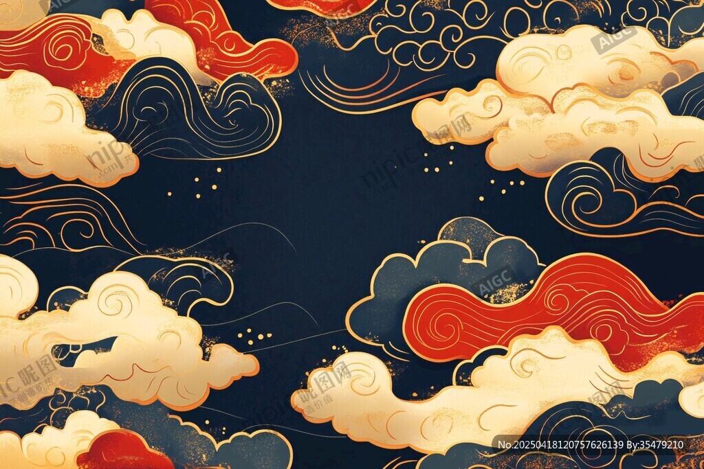 中式云紋海浪傳統圖案
