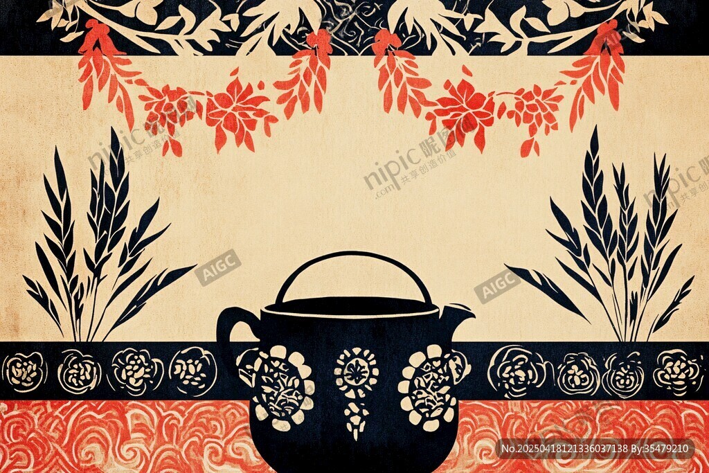 復古風茶壺花卉裝飾圖案