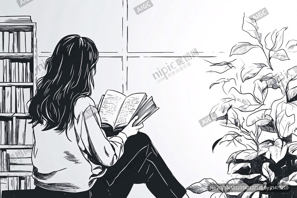 女孩窗邊專注閱讀時(shí)刻