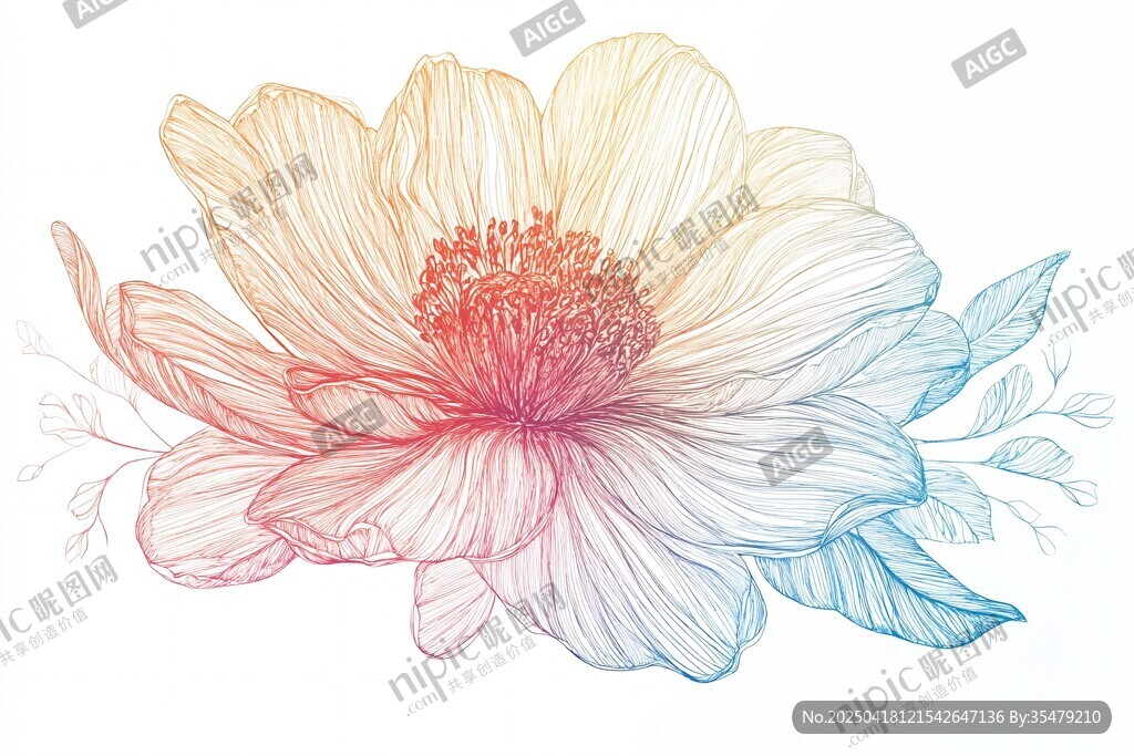 夢幻漸變花朵插畫