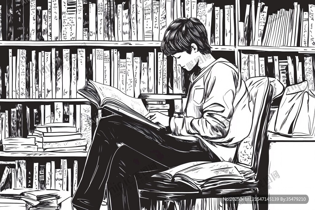 少年于書海專注閱讀