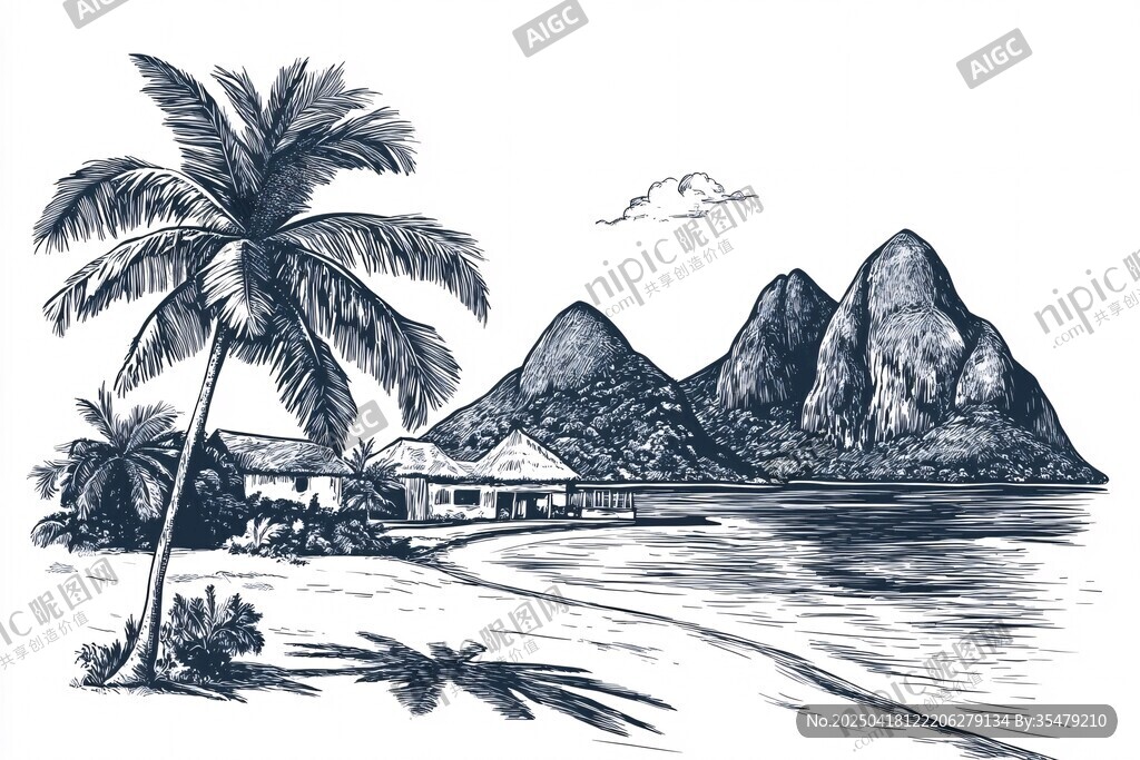 熱帶海濱風(fēng)光手繪插畫