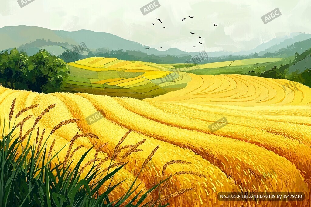 金色麥田田園風光美景