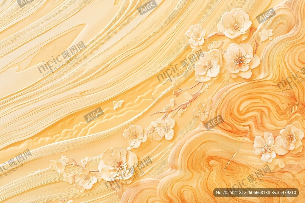 金黃流紋間的素雅花朵