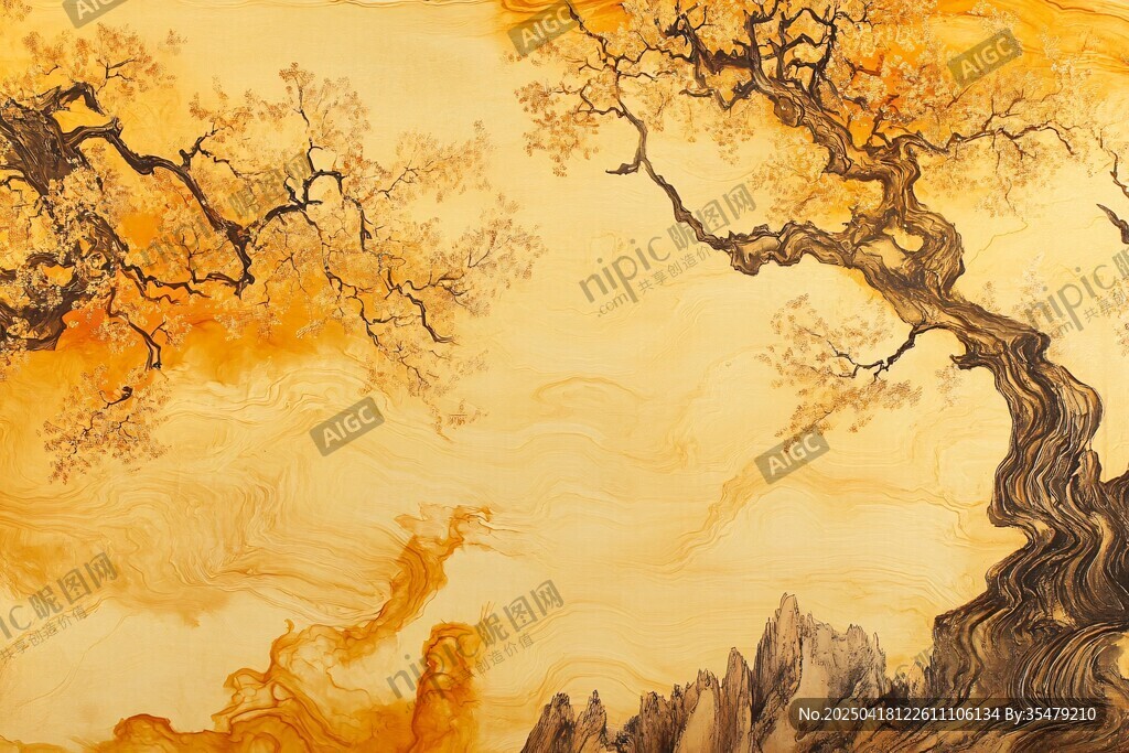 金秋古樹山水奇幻圖景