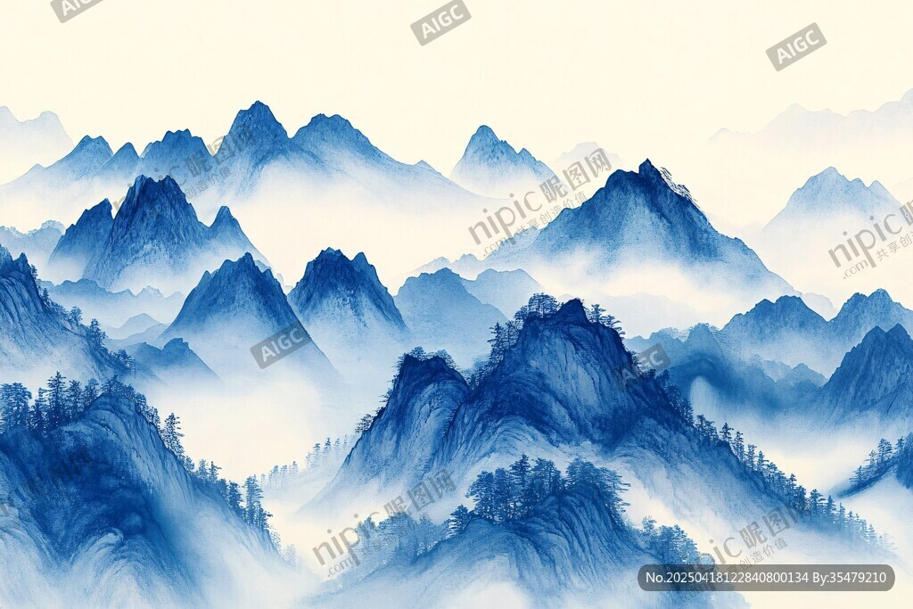 水墨群山 云霧繚繞之景