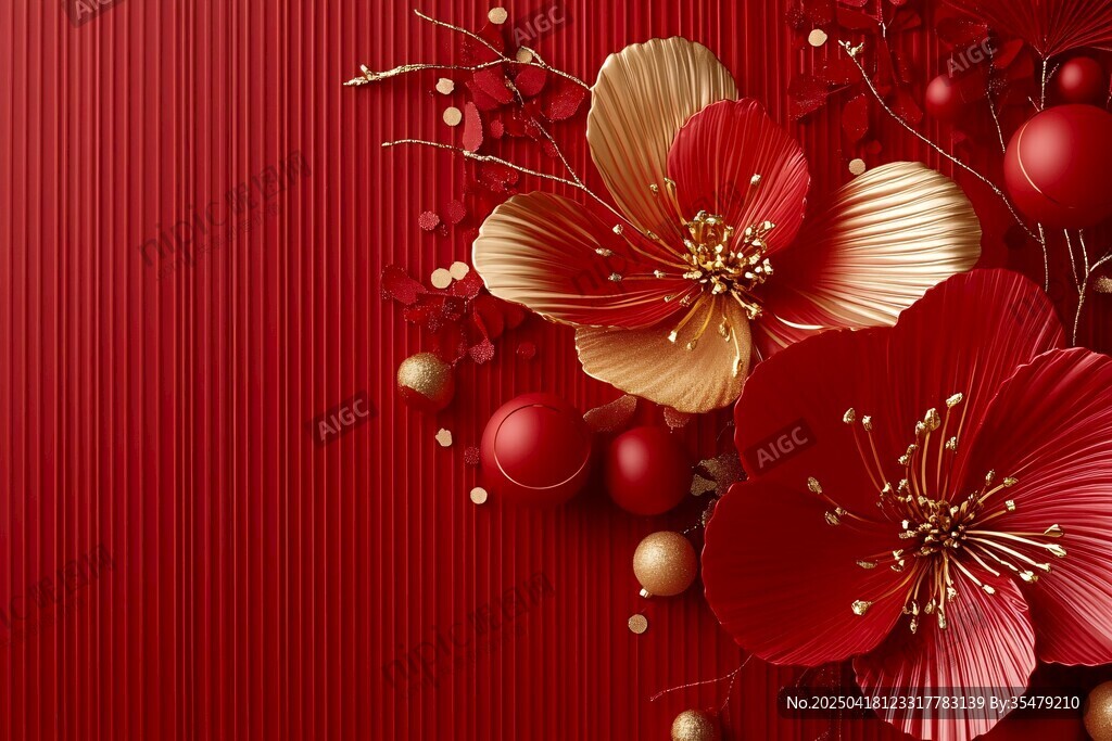 紅金花卉裝飾背景圖
