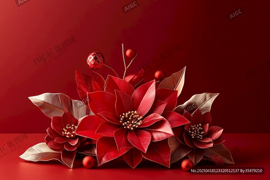 紅色一品紅節日裝飾擺件