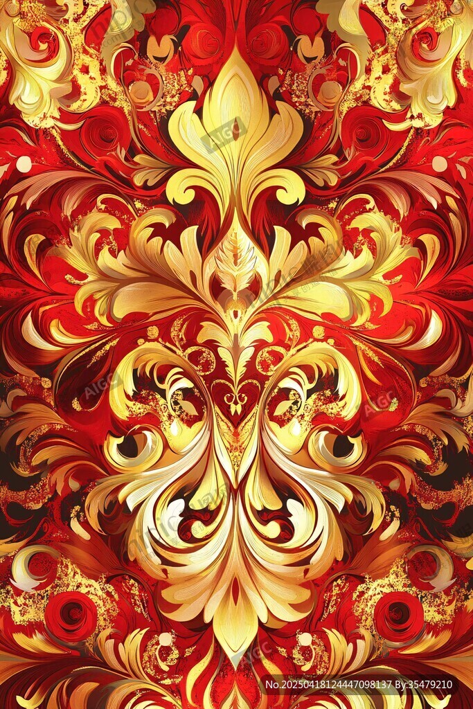 華麗紅金巴洛克風花紋圖案