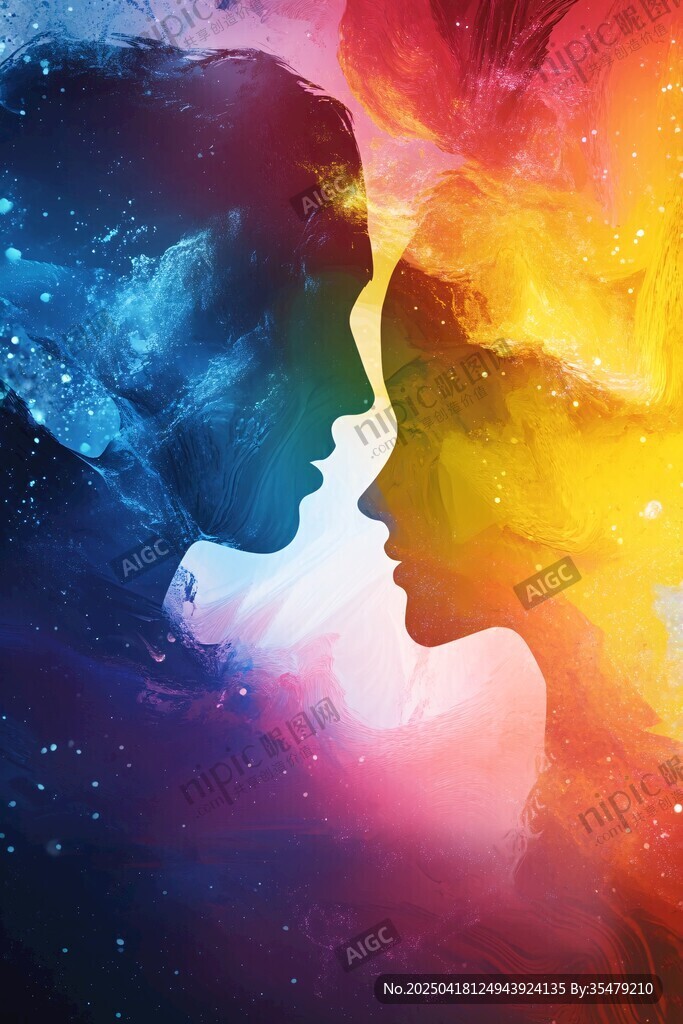 夢幻色彩中的情侶輪廓