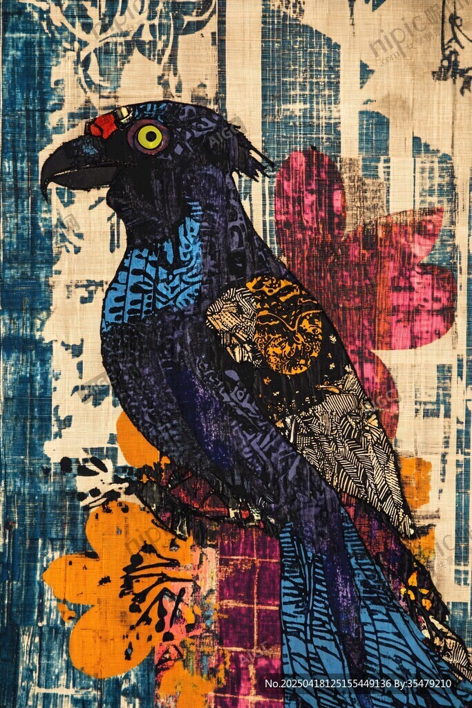 彩色插畫中的神秘黑鳥