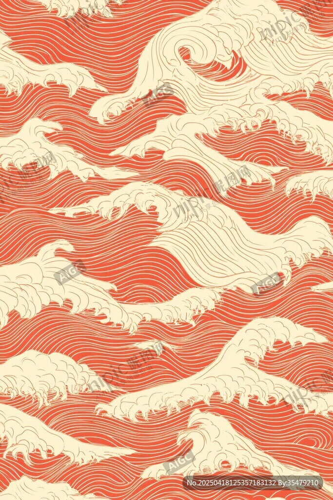 紅色海浪日式風圖案紋理