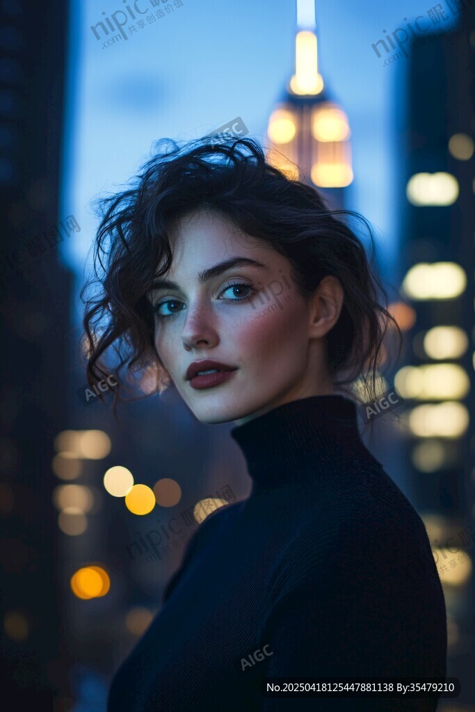 都市夜色下的時尚短發(fā)女子