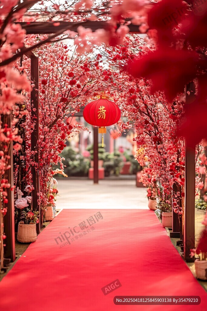 喜慶中式紅廊迎新春