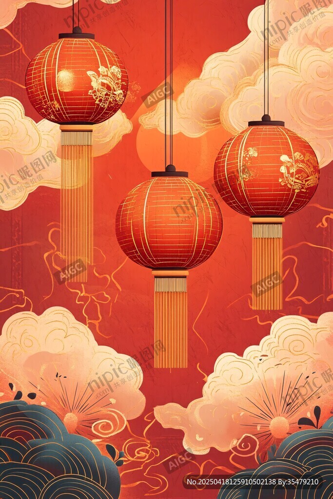 中式燈籠賀歲喜慶插畫(huà)
