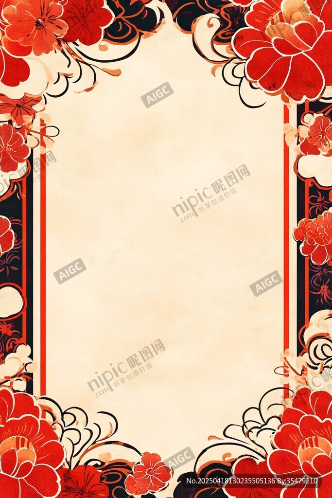 中式牡丹邊框復(fù)古背景圖