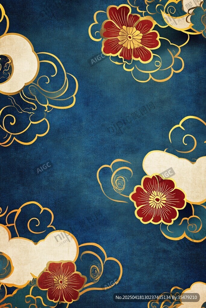 中式藍(lán)底云花復(fù)古圖案
