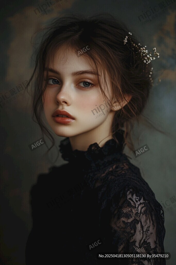復(fù)古風(fēng)黑衣少女優(yōu)雅肖像