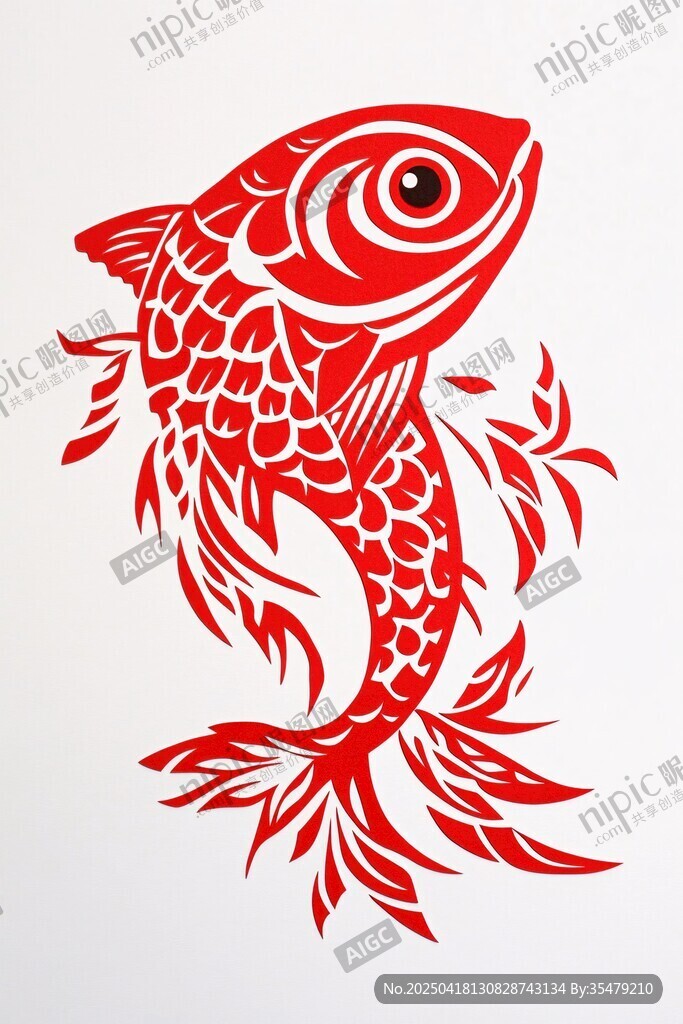 紅色剪紙風(fēng)靈動(dòng)吉祥錦鯉