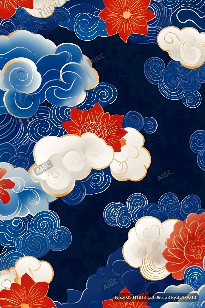 中式云紋花卉傳統(tǒng)圖案