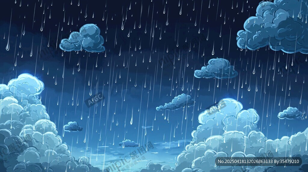 夢幻雨夜天空插畫場景