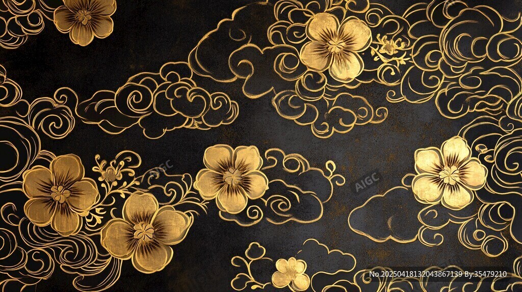 黑金花卉云紋中式風(fēng)圖案