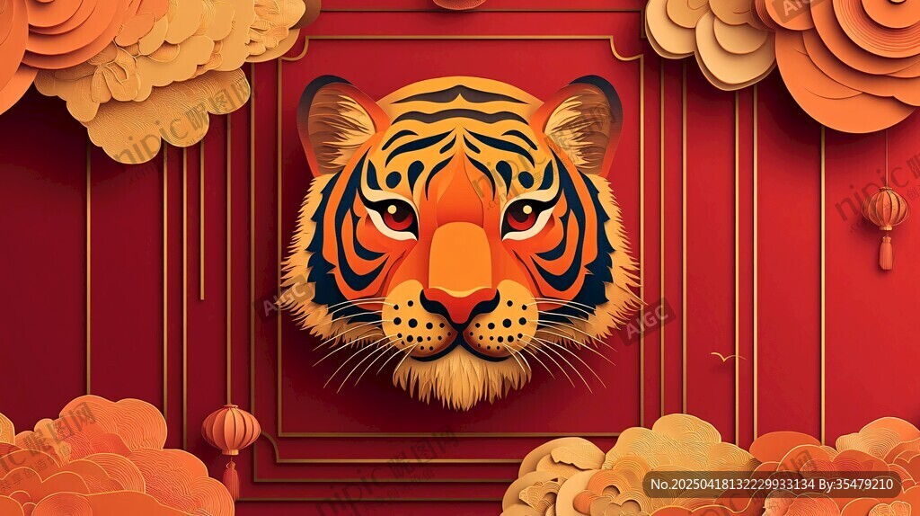 虎嘯新春 中式剪紙風(fēng)老虎
