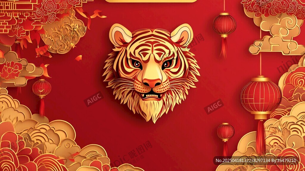 虎年新春喜慶紅色裝飾圖