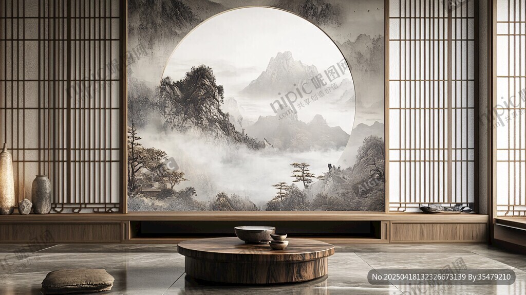 中式茶室 山水墨畫禪意空間