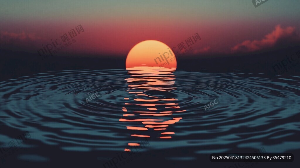 海上落日余暉波光粼粼