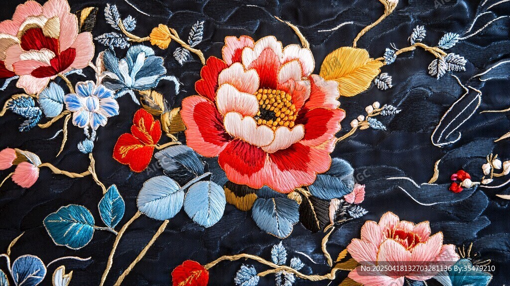 中式刺繡繁花錦緞圖案